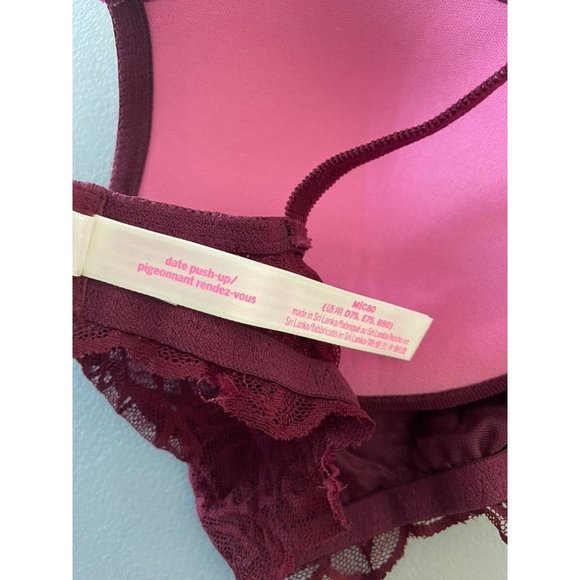 Victoria's Secret PINK medium burgundy lace date push up wireless bralette bra - Picture 6 of 7